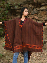 Load image into Gallery viewer, Exclusive Soft Himachal Wool Poncho with Woven Border - Cinnamon Rust