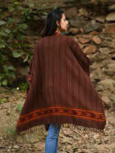 Load image into Gallery viewer, Exclusive Soft Himachal Wool Poncho with Woven Border - Cinnamon Rust