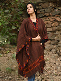 Exclusive Soft Himachal Wool Poncho with Woven Border - Cinnamon Rust
