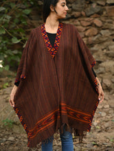 Load image into Gallery viewer, Exclusive Soft Himachal Wool Poncho with Woven Border - Cinnamon Rust