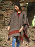 Exclusive Soft Himachal Wool Poncho with Woven Border - Cocoa Hearth