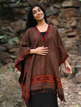 Load image into Gallery viewer, Exclusive Soft Himachal Wool Poncho with Woven Border - Coffee Spiced