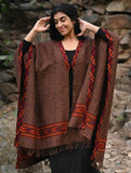 Exclusive Soft Himachal Wool Poncho with Woven Border - Coffee Spiced