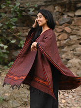 Load image into Gallery viewer, Exclusive Soft Himachal Wool Poncho with Woven Border - Mountain Berry