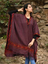 Load image into Gallery viewer, Exclusive Soft Himachal Wool Poncho with Woven Border - Plum Cake