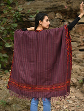 Load image into Gallery viewer, Exclusive Soft Himachal Wool Poncho with Woven Border - Plum Cake