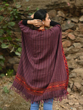 Load image into Gallery viewer, Exclusive Soft Himachal Wool Poncho with Woven Border - Plum Cake