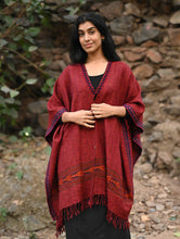 Load image into Gallery viewer, Exclusive Soft Himachal Wool Poncho with Woven Border - Plum Spice