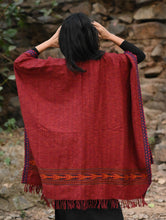 Load image into Gallery viewer, Exclusive Soft Himachal Wool Poncho with Woven Border - Plum Spice