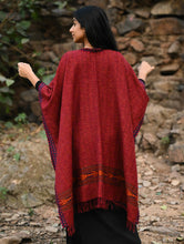 Load image into Gallery viewer, Exclusive Soft Himachal Wool Poncho with Woven Border - Plum Spice
