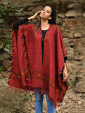 Exclusive Soft Himachal Wool Poncho with Woven Border - Rose Garden