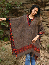 Load image into Gallery viewer, Exclusive Soft Himachal Wool Poncho with Woven Border - Rustwood
