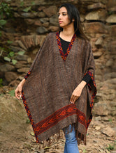 Load image into Gallery viewer, Exclusive Soft Himachal Wool Poncho with Woven Border - Rustwood
