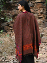 Load image into Gallery viewer, Exclusive Soft Himachal Wool Poncho with Woven Border - Smoked Coffee