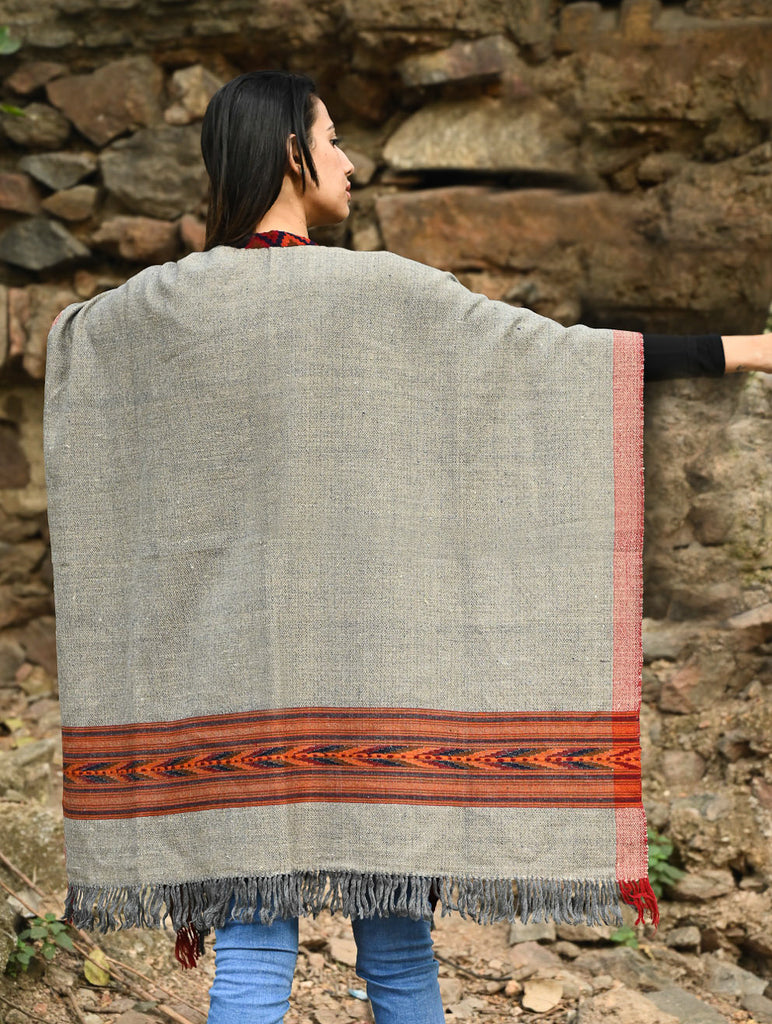 Exclusive Soft Himachal Wool Poncho with Woven Border - Stone Harvest