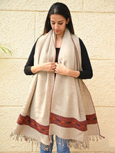 Load image into Gallery viewer, Exclusive Soft Himachal Wool Shawl with Woven Border - Almond Trail