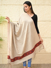Load image into Gallery viewer, Exclusive Soft Himachal Wool Shawl with Woven Border - Almond Trail