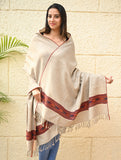 Exclusive Soft Himachal Wool Shawl with Woven Border - Almond Trail