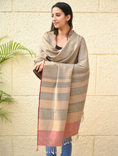 Load image into Gallery viewer, Exclusive Soft Himachal Wool Shawl with Woven Border - Biscuit Taupe