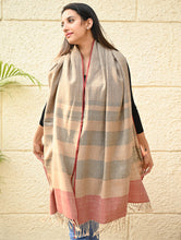 Load image into Gallery viewer, Exclusive Soft Himachal Wool Shawl with Woven Border - Biscuit Taupe