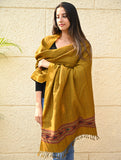 Exclusive Soft Himachal Wool Shawl with Woven Border - Deep Ochre
