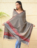 Exclusive Soft Himachal Wool Shawl with Woven Border - Driftwood