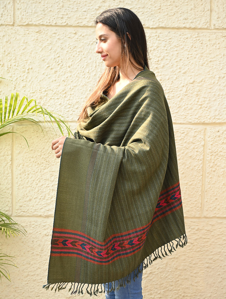 Exclusive Soft Himachal Wool Shawl with Woven Border - Henna Trail