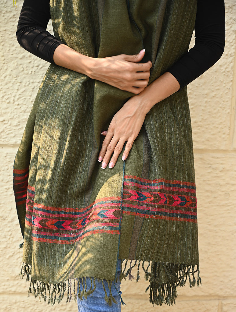 Exclusive Soft Himachal Wool Shawl with Woven Border - Henna Trail