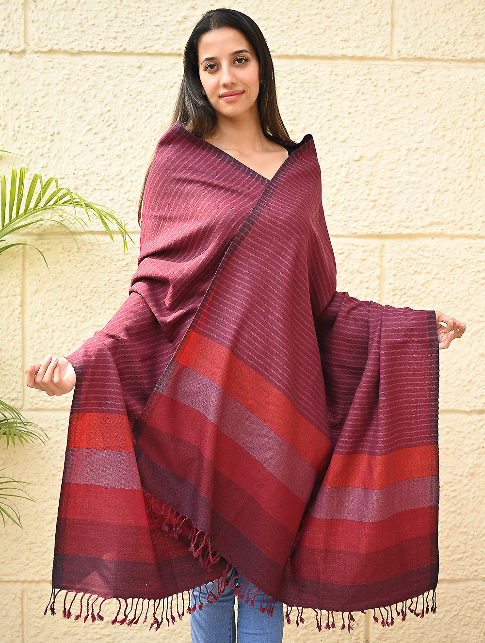 Load image into Gallery viewer, Exclusive Soft Himachal Wool Shawl with Woven Border - Mauve Blushes
