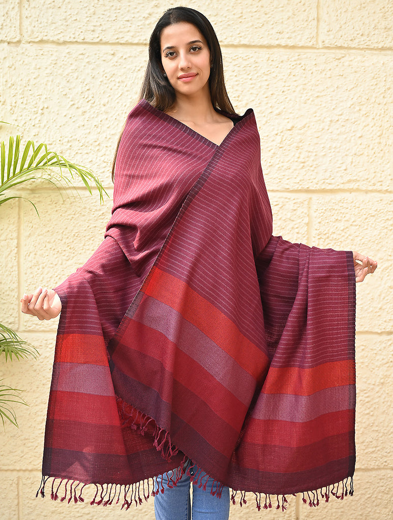 Exclusive Soft Himachal Wool Shawl with Woven Border - Mauve Blushes