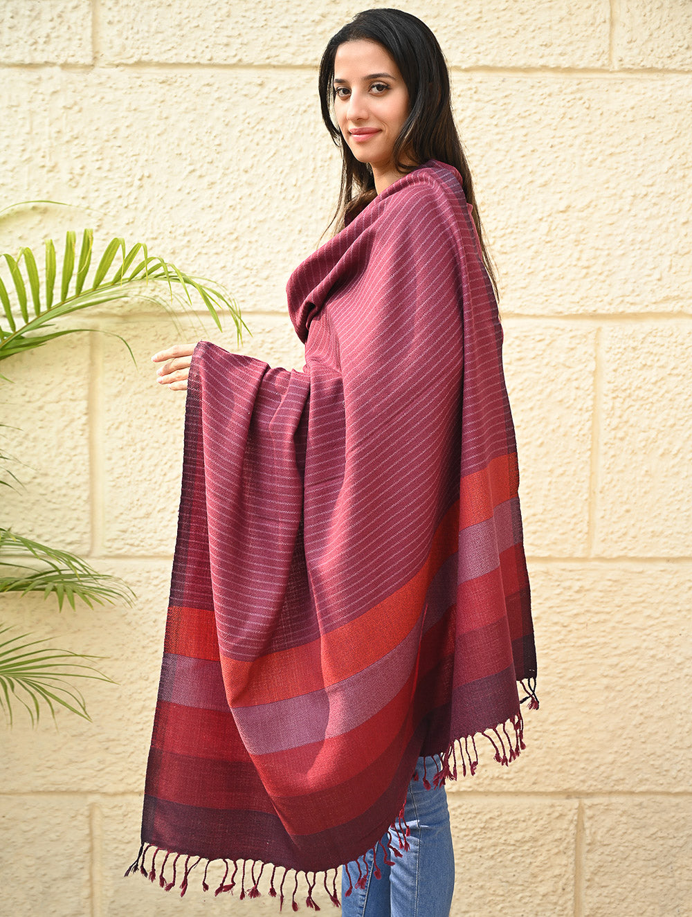 Load image into Gallery viewer, Exclusive Soft Himachal Wool Shawl with Woven Border - Mauve Blushes
