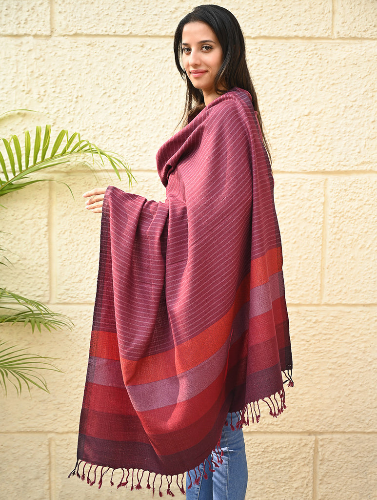 Exclusive Soft Himachal Wool Shawl with Woven Border - Mauve Blushes