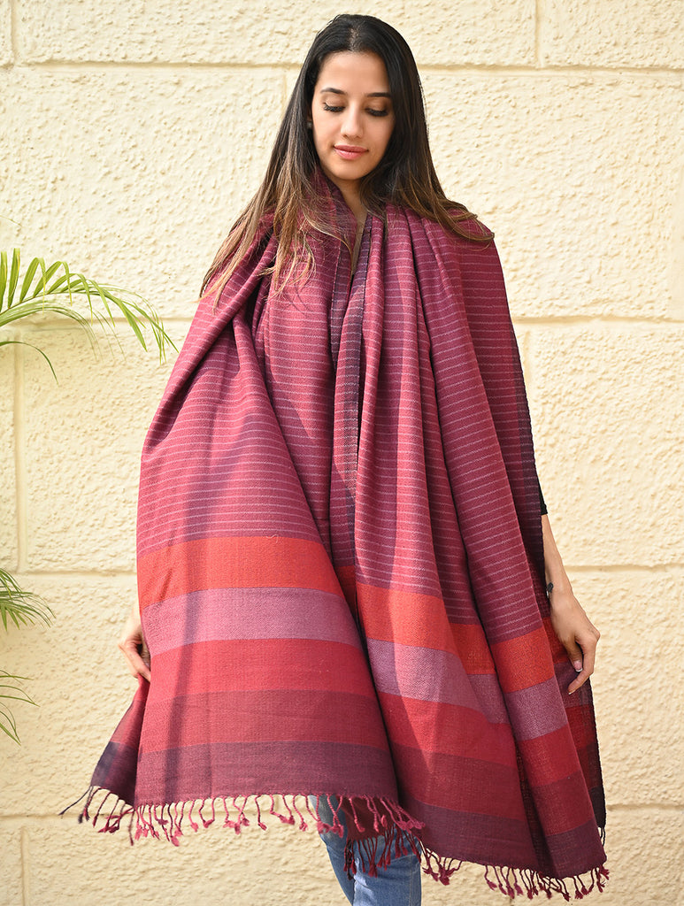 Exclusive Soft Himachal Wool Shawl with Woven Border - Mauve Blushes