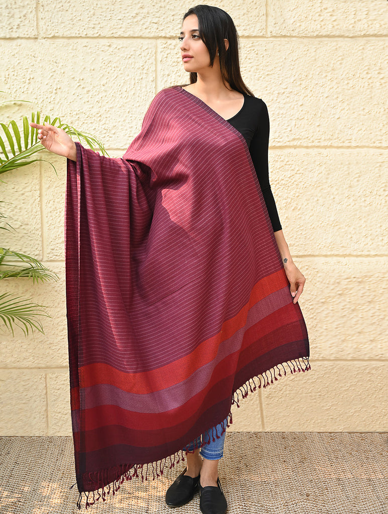 Exclusive Soft Himachal Wool Shawl with Woven Border - Mauve Blushes