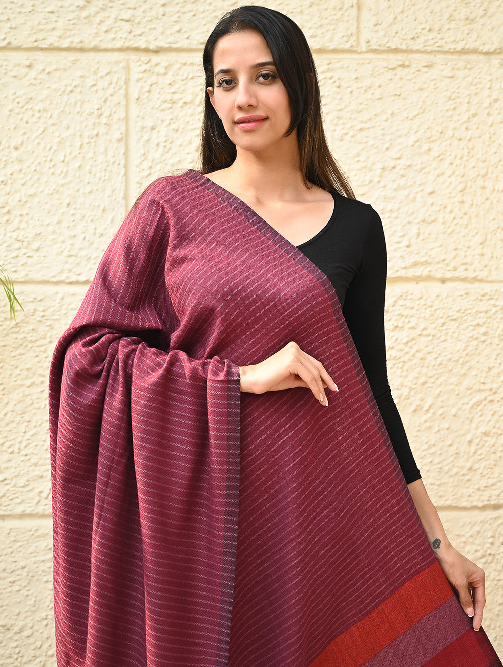 Load image into Gallery viewer, Exclusive Soft Himachal Wool Shawl with Woven Border - Mauve Blushes