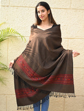 Load image into Gallery viewer, Exclusive Soft Himachal Wool Shawl with Woven Border - Melted Chocolate