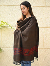 Load image into Gallery viewer, Exclusive Soft Himachal Wool Shawl with Woven Border - Melted Chocolate