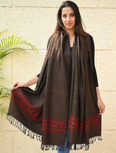 Load image into Gallery viewer, Exclusive Soft Himachal Wool Shawl with Woven Border - Melted Chocolate