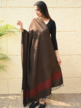 Load image into Gallery viewer, Exclusive Soft Himachal Wool Shawl with Woven Border - Melted Chocolate