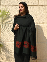 Load image into Gallery viewer, Exclusive Soft Himachal Wool Shawl with Woven Border - Midnight Emerald
