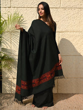 Load image into Gallery viewer, Exclusive Soft Himachal Wool Shawl with Woven Border - Midnight Emerald
