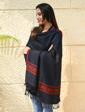 Load image into Gallery viewer, Exclusive Soft Himachal Wool Shawl with Woven Border - Midnight Ocean