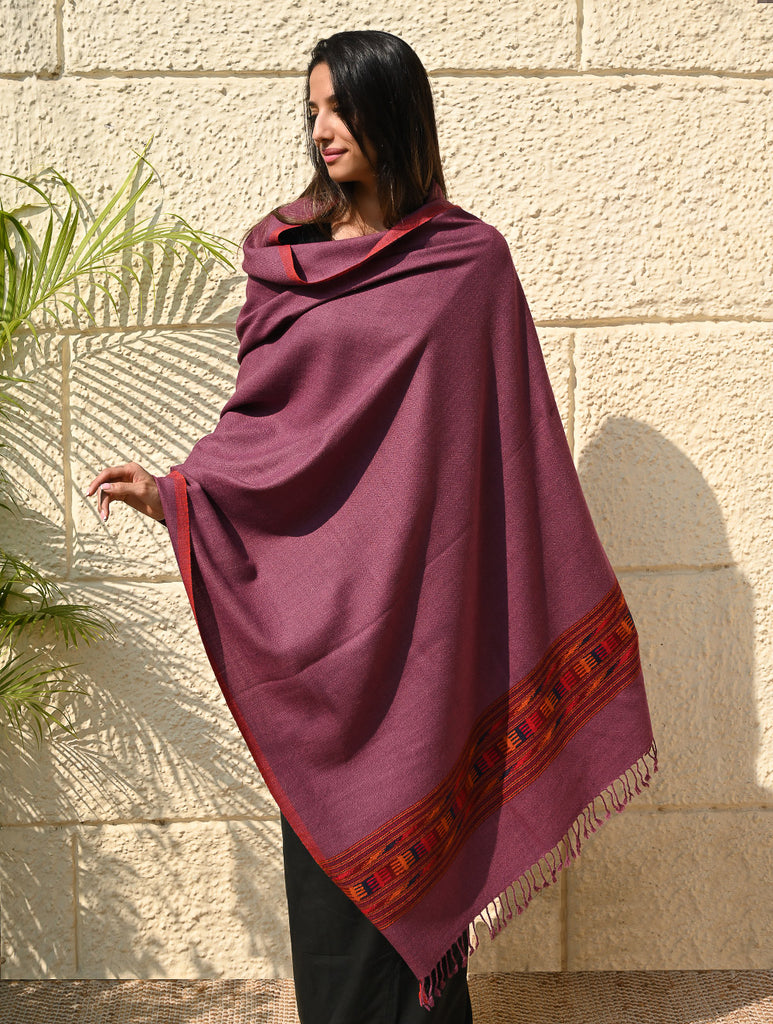 Exclusive Soft Himachal Wool Shawl with Woven Border - Mulberry Trail