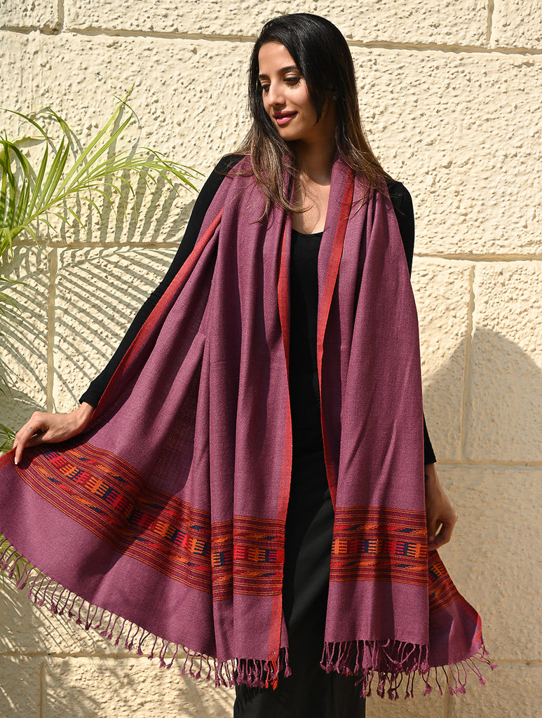 Exclusive Soft Himachal Wool Shawl with Woven Border - Mulberry Trail