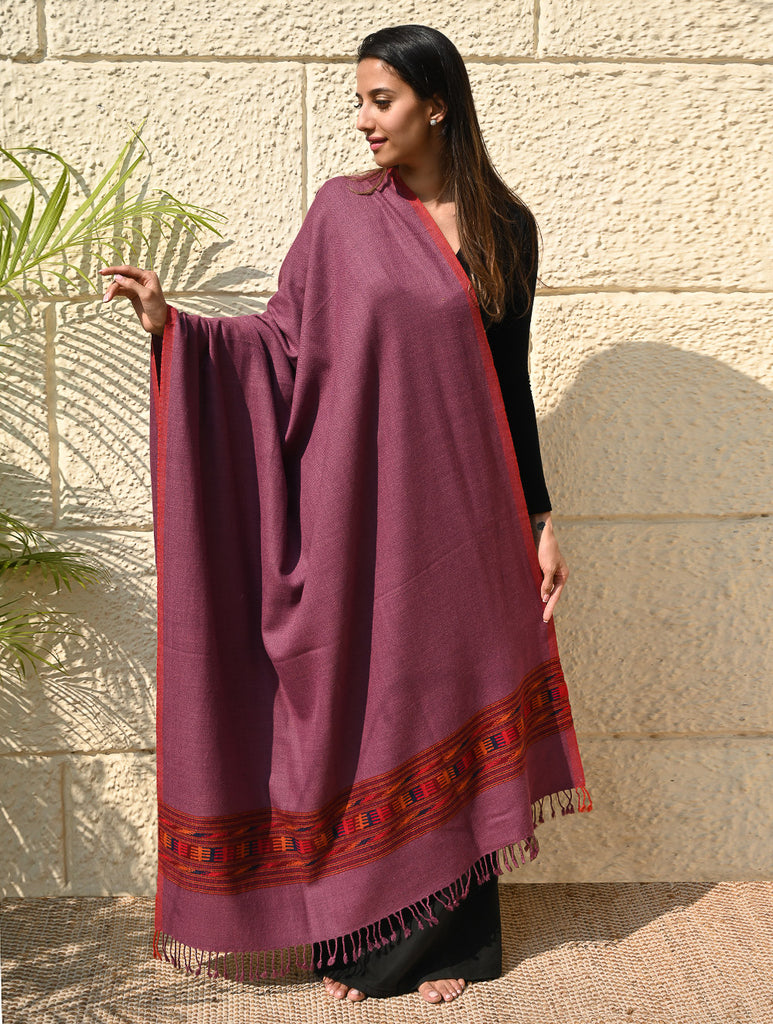 Exclusive Soft Himachal Wool Shawl with Woven Border - Mulberry Trail