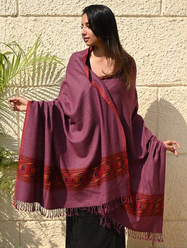 Exclusive Soft Himachal Wool Shawl with Woven Border - Mulberry Trail