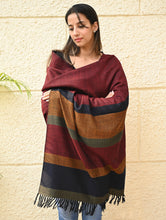 Load image into Gallery viewer, Exclusive Soft Himachal Wool Shawl with Woven Border - Oak-Red Cascade