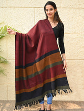 Load image into Gallery viewer, Exclusive Soft Himachal Wool Shawl with Woven Border - Oak-Red Cascade