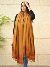 Load image into Gallery viewer, Exclusive Soft Himachal Wool Shawl with Woven Border - Saffron Spice