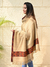 Load image into Gallery viewer, Exclusive Soft Himachal Wool Shawl with Woven Border - Sandstone Birch